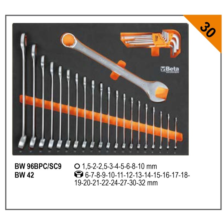 Beta BW 5945/2024 Utensili organizzati in vassoi morbidi in EVA (Etilene Vinil Acetato). Assortimento compatibile con l'arredo o