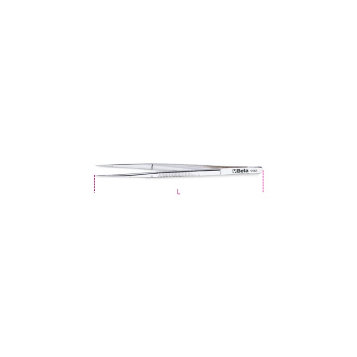 Beta 992 150 Pinzetta a molla con perno a punte fini diritte arrotondate zigrinate in acciaio inossidabile 009920001
