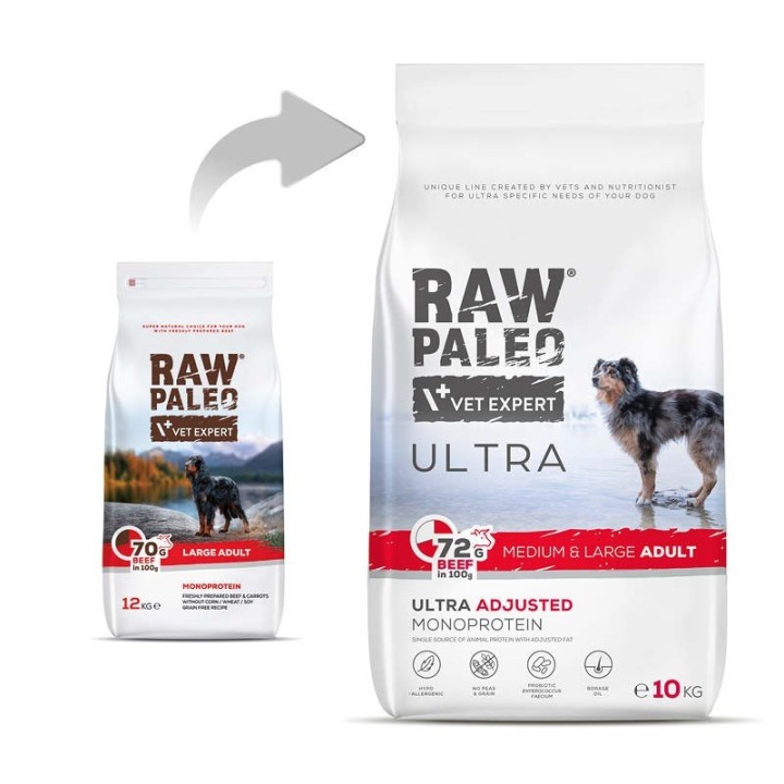 VETEXPERT Raw Paleo Ultra Medium&Large Adult Manzo - cibo secco per cani - 10 kg