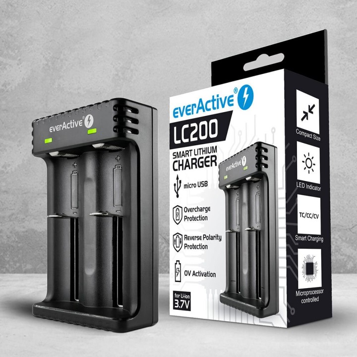 Caricabatterie per batterie li-ion cilindriche everActive LC-200