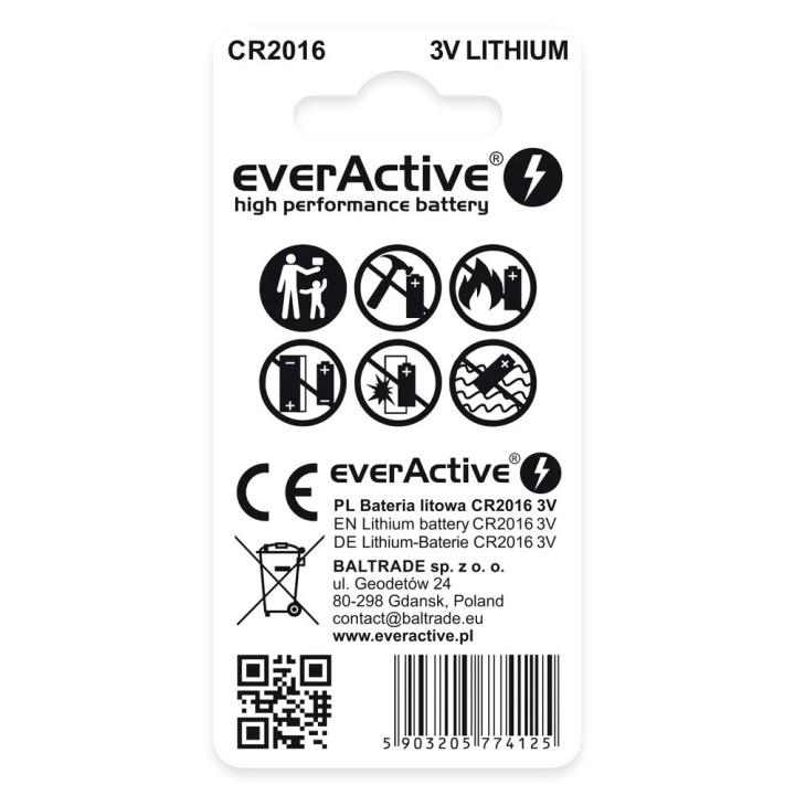 Batterie al litio mini everActive CR2016 blister 2 pz.