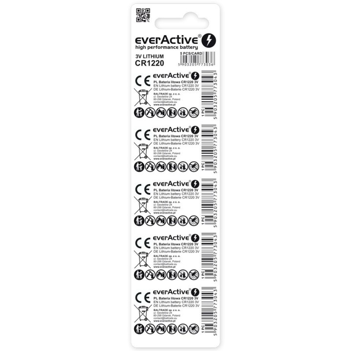 Batteria al litio mini everActive CR1220 - blister 5 pz.