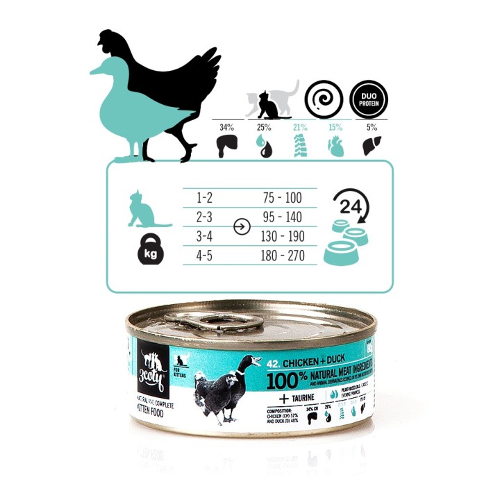 3COTY Pollo con anatra Per gattini - cibo umido per gatti - 80g