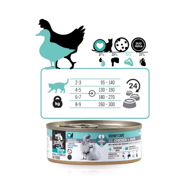 3COTY Pollo con anatra Kidney care - cibo umido per gatti - 80g