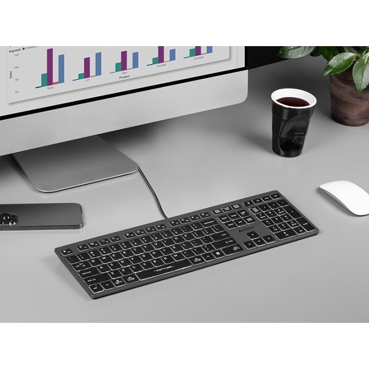 A4Tech FSTYLER FX60H (retroilluminato bianco) tastiera USB QWERTY nero grigio