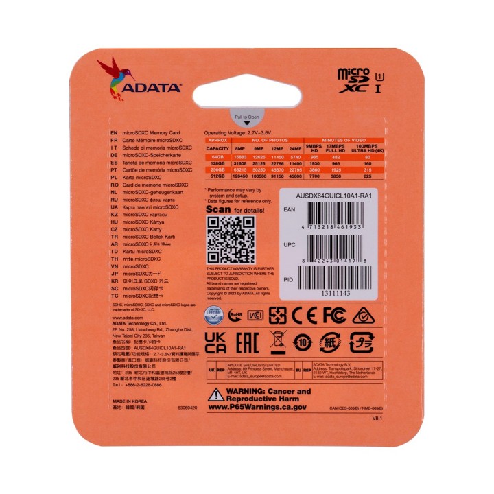 ADATA 64GB microSDHC Classe 10 UHS-I
