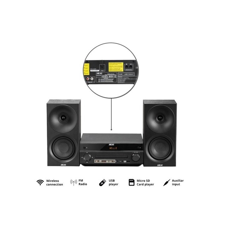 AKAI AM-301B Sistema 40W (2x20W) CD MP3 BT USB FM 40 preset AUX RCA nero