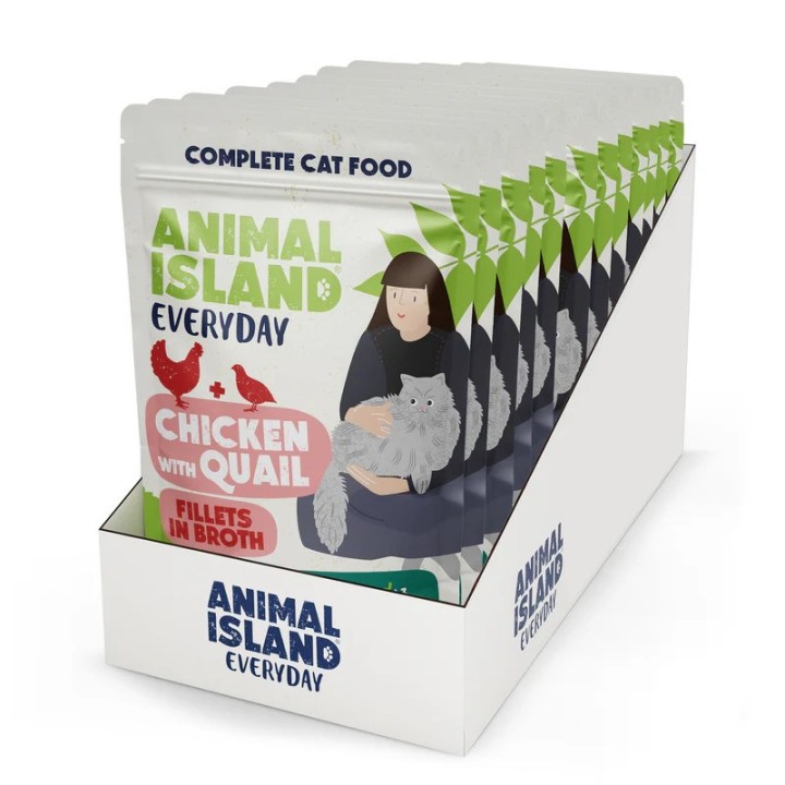 ANIMAL ISLAND Pollo con quaglia Filetti in brodo - cibo umido per gatti - 12x85g