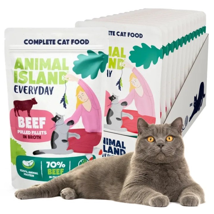 ANIMAL ISLAND Everyday Filetti di manzo in brodo - cibo umido per gatti - 12 x 85g