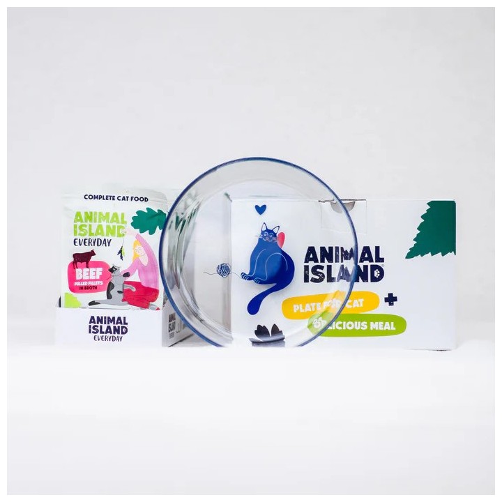 ANIMAL ISLAND Everyday Manzo in brodo Scatola - cibo umido per gatti - 12x85g + piatto omaggio