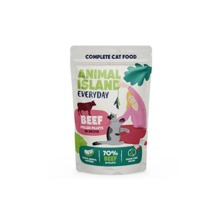 ANIMAL ISLAND Everyday Filetti di manzo sffilacciati in brodo - cibo umido per gatti - 85g
