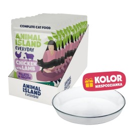 ANIMAL ISLAND Everyday Pollo con agnello in brodo Box - cibo umido per gatti - 12x85g + piatto omaggio