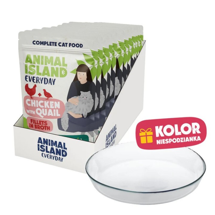 ANIMAL ISLAND Everyday Pollo con quaglia in brodo Scatola - cibo umido per gatti - 12x85g + piatto omaggio