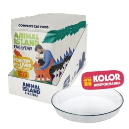 ANIMAL ISLAND Everyday Pollame con fegato in gelatina Scatola - cibo umido per gatti - 12x85g + piatto omaggio