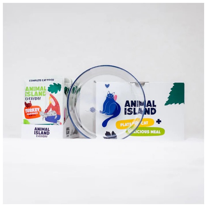 ANIMAL ISLAND Everyday Tacchino in brodo Scatola - cibo umido per gatti - 12x85g + piatto omaggio