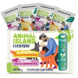 ANIMAL ISLAND Everyday Vitello e pollame con fegato - cibo umido per gatti - 4 x 85g