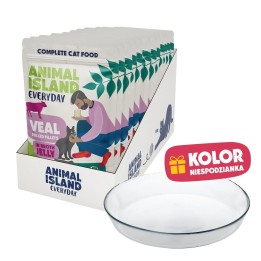 ANIMAL ISLAND Everyday Vitello in gelatina brodo Scatola - cibo umido per gatti - 12x85g + piatto omaggio