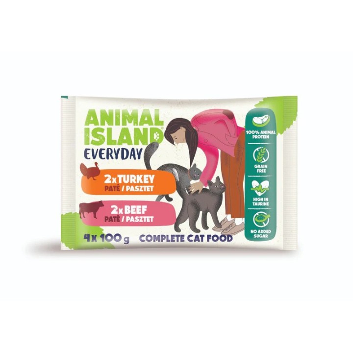 ANIMAL ISLAND Patè Manzo / Tacchino - cibo umido per gatti - 4x100g