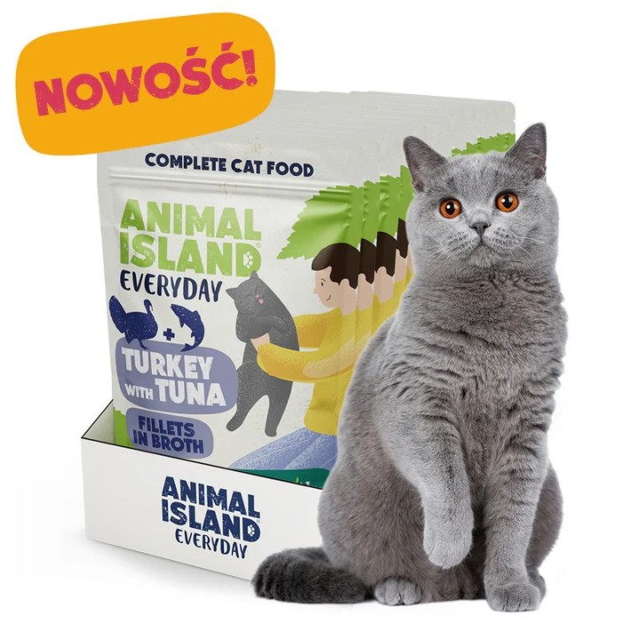 ANIMAL ISLAND Tacchino con tonno Filetti in brodo - cibo umido per gatti - 12x85g