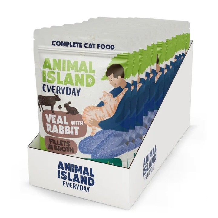 ANIMAL ISLAND Vitello con coniglio Filetti in brodo - cibo umido per gatti - 12x85g
