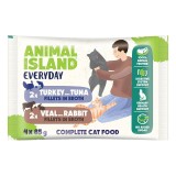 ANIMAL ISLAND Vitello con coniglio e tacchino con tonno Filetti in brodo - cibo umido gatti - 4x85g