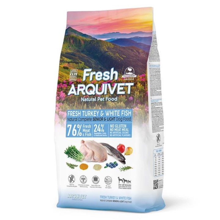ARQUIVET Fresh Senior & Light Tacchino e Pesce - cibo semi-umido per cani - 10 kg