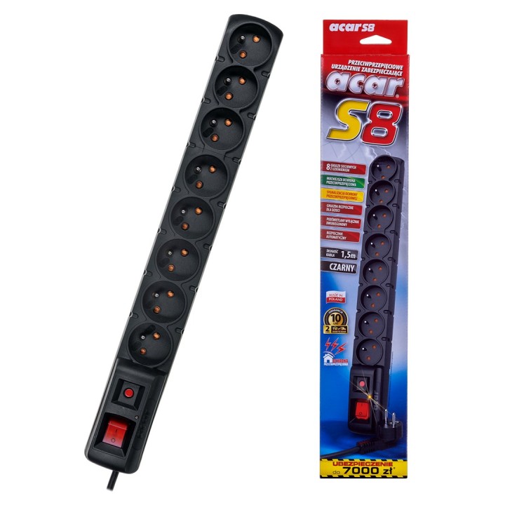 ACAR S8 prolunga 1.5 m 8 AC prese interno nero