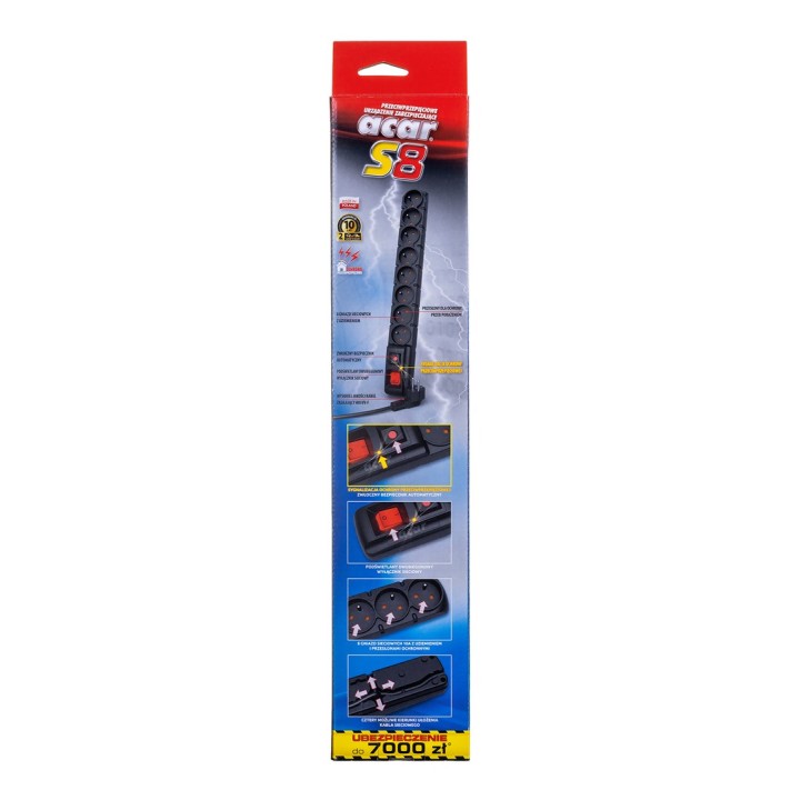 ACAR S8 prolunga 1.5 m 8 AC prese interno nero