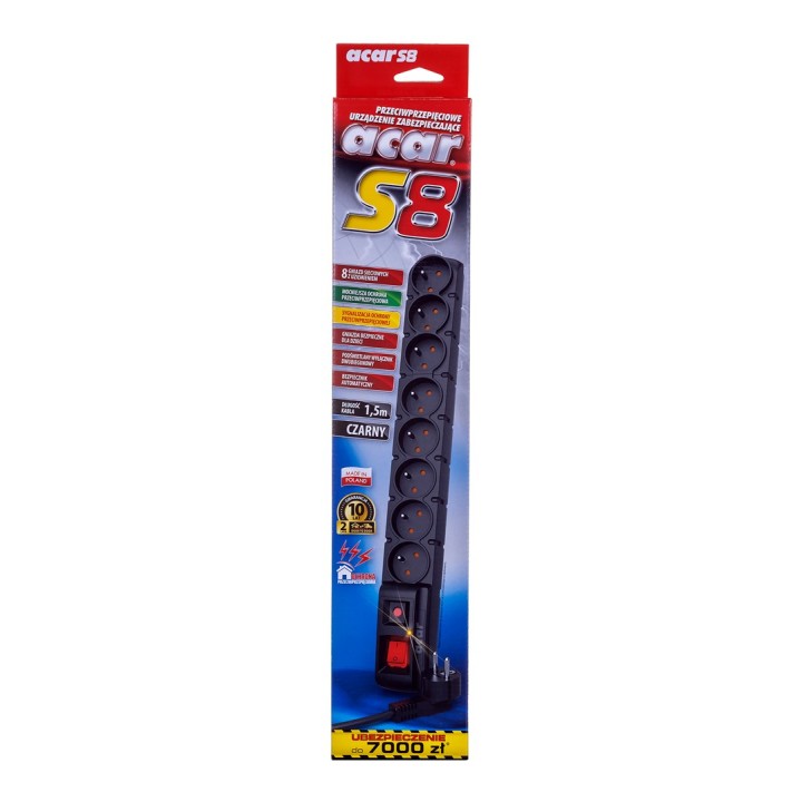ACAR S8 prolunga 1.5 m 8 AC prese interno nero