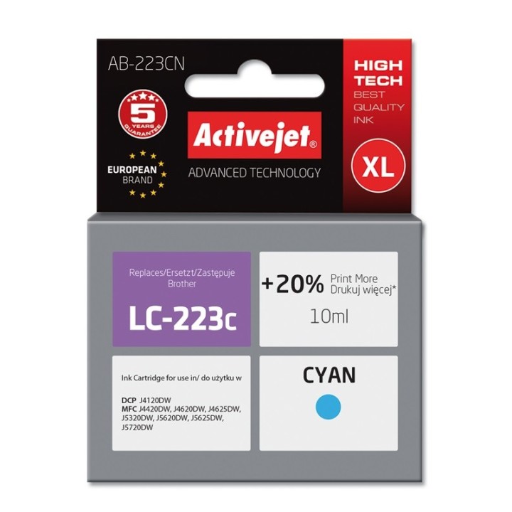 Activejet AB-223CN Inchiostro (ricambio per Brother LC223C, Supreme, 10 ml, ciano)