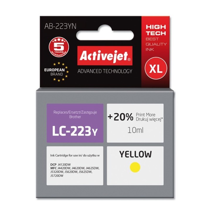 Activejet AB-223YN Inchiostro (sostituzione per Brother LC223Y, Supreme, 10 ml, giallo)