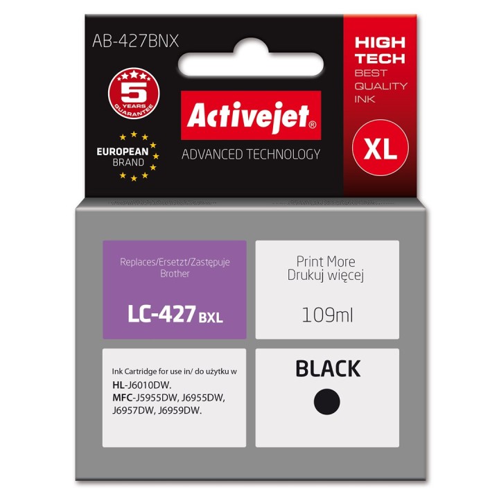Activejet AB-427BNX Brother Cartuccia inchiostro stampante sostitutiva per Brother LC-427BXL, Supreme, 109 ml, nero