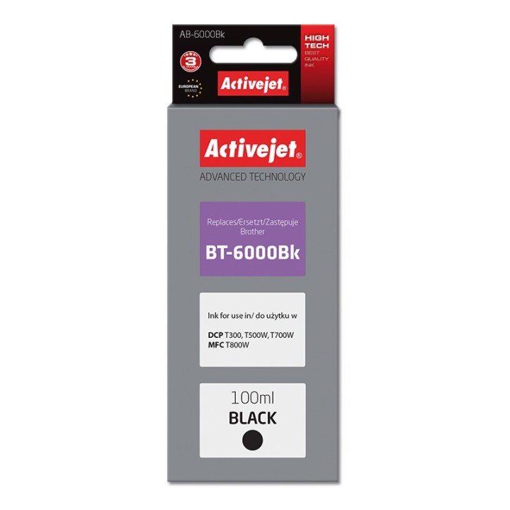 Activejet AB-6000Bk Bottiglia d'inchiostro (Sostituzione Brother BT-6000BK, Supreme, 100 ml, nero)