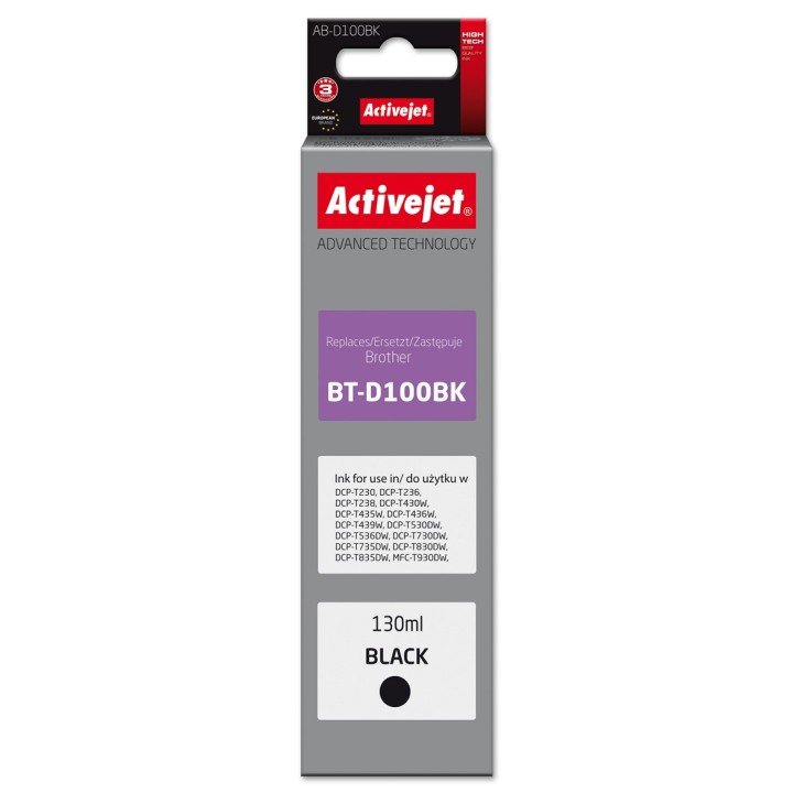 Activejet AB-D100Bk Cartuccia inchiostro per stampanti Brother sostitutiva per Brother BT-D100BK, Supreme, 130 ml, nero