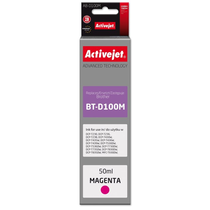 Activejet AB-D100M Cartuccia inchiostro per stampanti Brother sostitutiva per Brother BT-D100M, Supreme, 50 ml, magenta