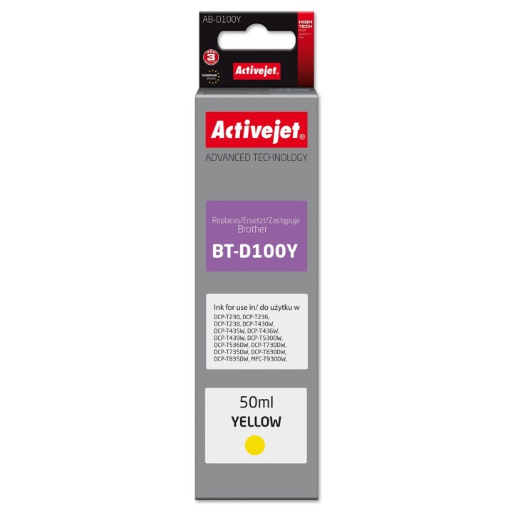 Activejet AB-D100Y Cartuccia inchiostro per stampanti Brother sostitutiva per Brother BT-D100Y, Supreme, 50 ml, giallo