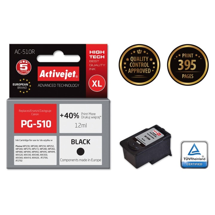 Cartuccia di inchiostro Activejet AC-510R (sostituzione per Canon PG-510, Premium, 12 ml, nero)