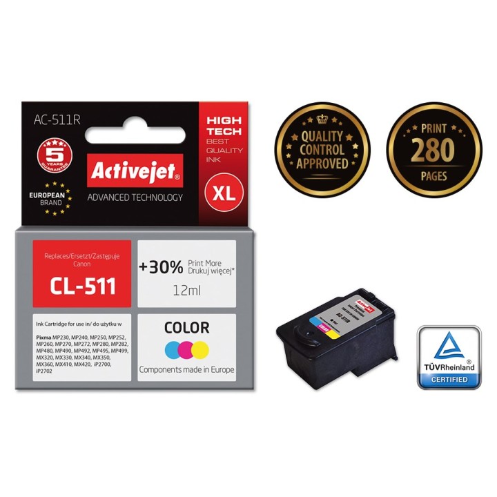 Cartuccia di inchiostro Activejet AC-511R (sostituzione per Canon CL-511, Premium, 12 ml, colore)