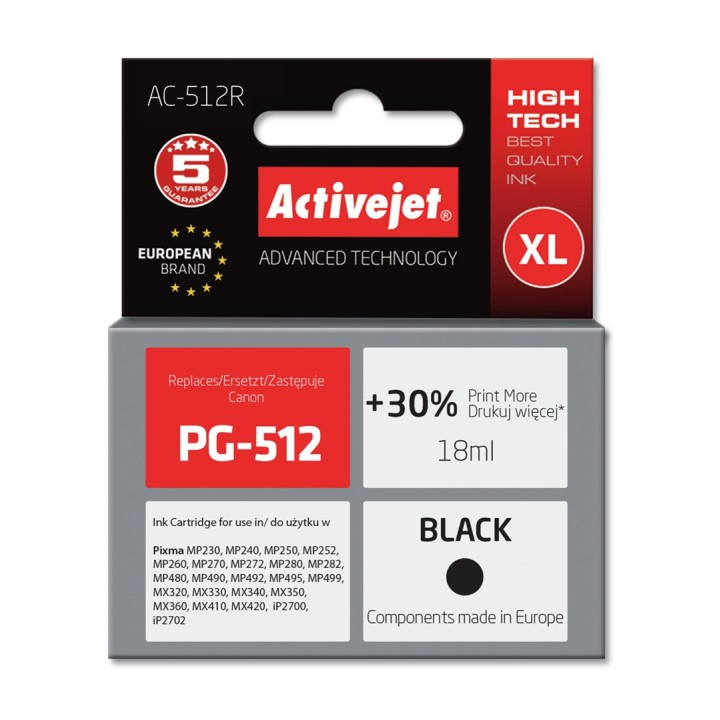 Activejet AC-512R Inchiostro (compatibile con Canon PG-512, Premium, 18 ml, nero)