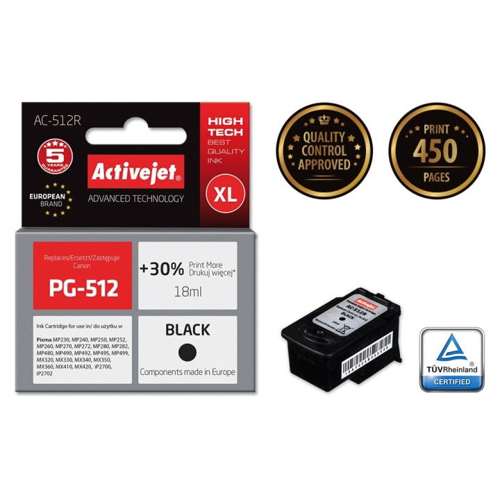 Activejet AC-512R Inchiostro (compatibile con Canon PG-512, Premium, 18 ml, nero)