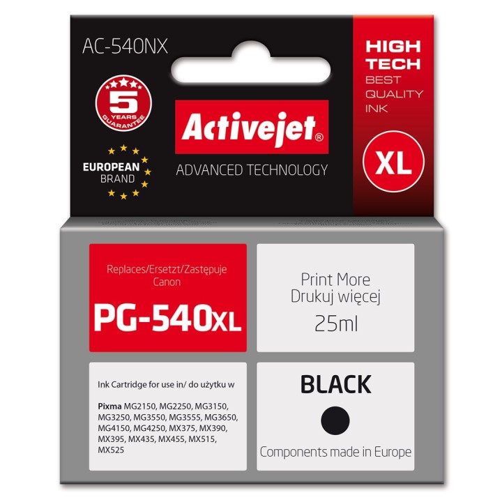 Activejet AC-540NX inchiostro per stampante Canon (sostituzione per Canon PG-540XL) Supreme 25 ml nero