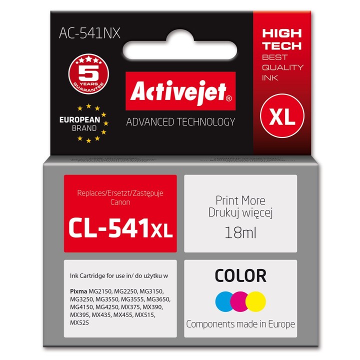 Activejet AC-541NX inchiostro per stampante Canon (sostituzione Canon CL-541XL) Supreme 18 ml ciano giallo magenta
