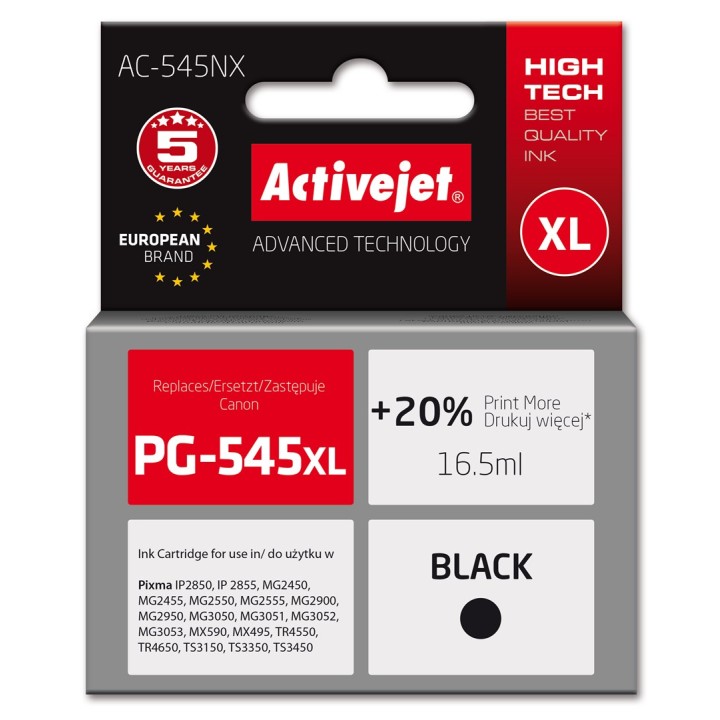 Activejet AC-545NX Inchiostro (sostitutivo Canon PG-545XL, Supreme, 16.5ml, nero)