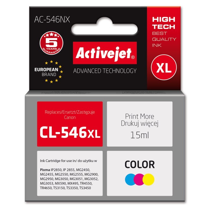 Activejet AC-546NX Inchiostro per stampante Canon sostitutivo Canon CL-546XL, Supreme, 15 ml, ciano magenta giallo
