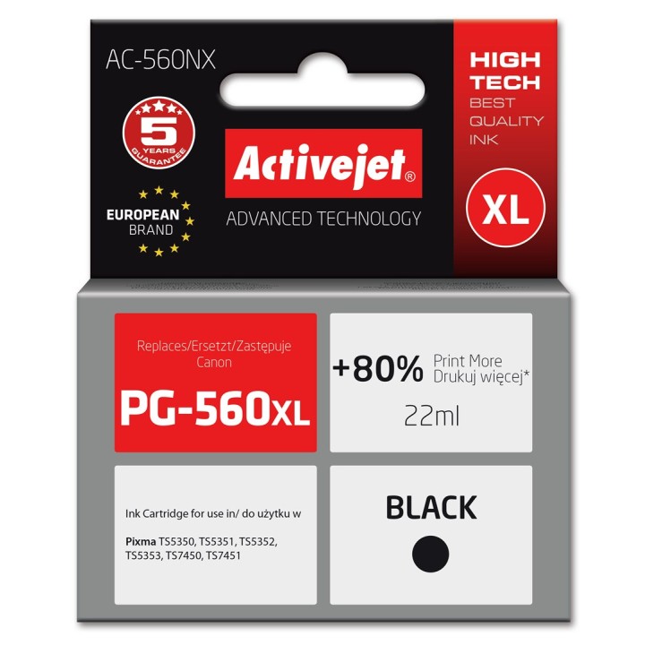 Activejet AC-560NX inchiostro (sostituzione per Canon PG-560XL, Supreme, 22 ml, nero)