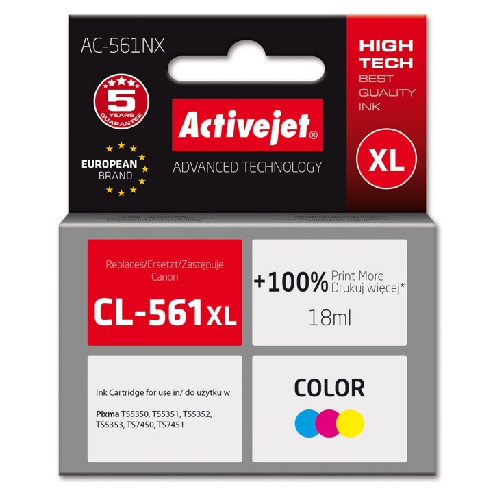 Activejet AC-561NX inchiostro (sostituzione per Canon CL-561XL, Supreme, 18 ml, colore: ciano magenta giallo)