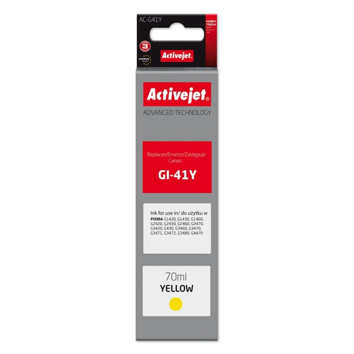 Activejet AC-G41Y Bottiglia d'inchiostro (Sostituzione per Canon GI-41Y 4545C001, Supreme, 70 ml, giallo)