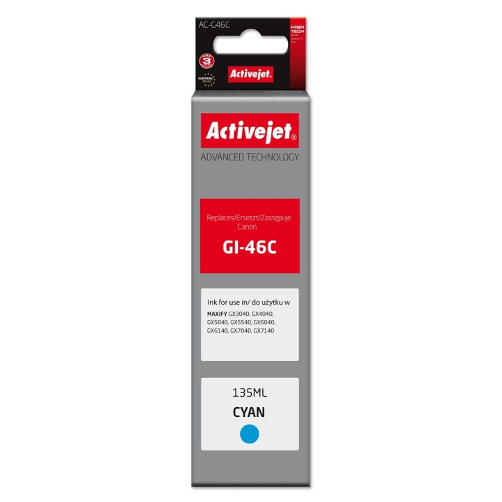 Activejet AC-G46C Cartuccia inchiostro per stampanti Canon sostitutivo per Canon GI-46C, Supreme, 135 ml, ciano