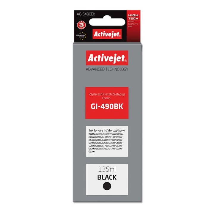 Activejet AC-G490Bk Inchiostro (sostituzione per Canon GI-490BK, Supreme, 135 ml, 6000 pagine nero)