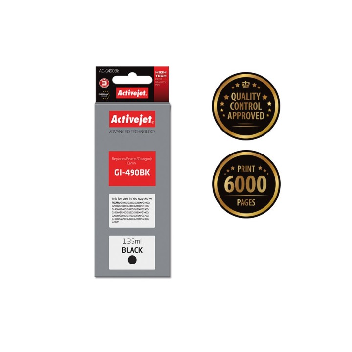 Activejet AC-G490Bk Inchiostro (sostituzione per Canon GI-490BK, Supreme, 135 ml, 6000 pagine nero)
